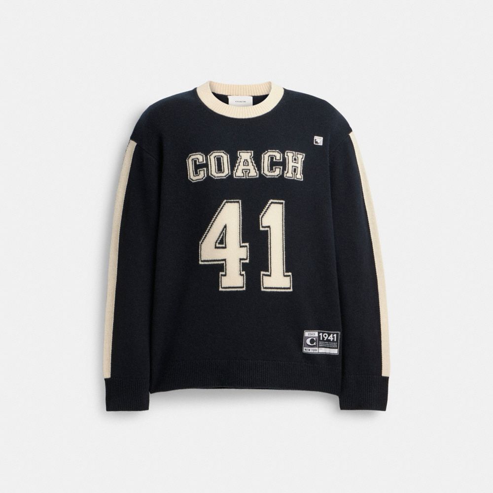 COACH®,CHANDAIL VARSITY,Laine/cachemire,Noir,Front View