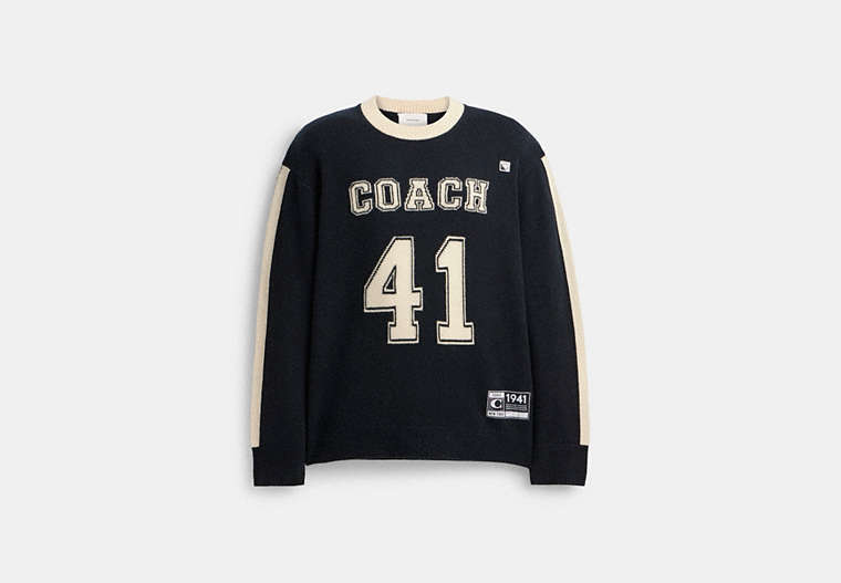 COACH®,VARSITY SWEATER,Wool/Cashmere,Black,Front View image number 0
