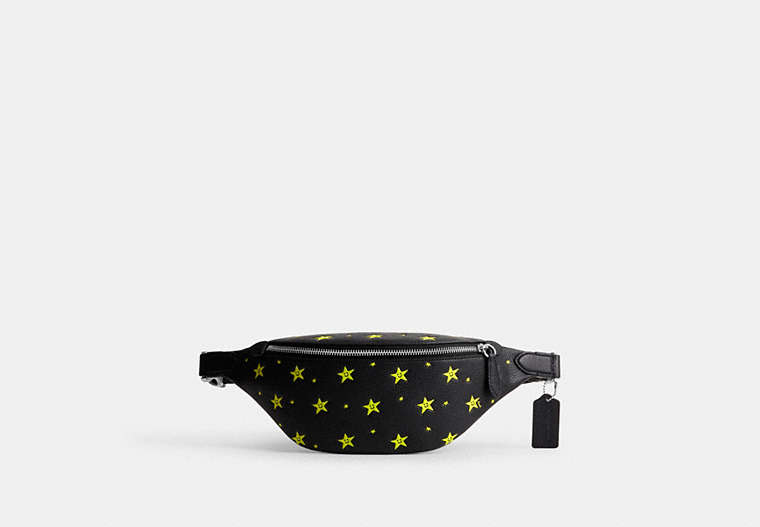 COACH®,CHARTER BELT BAG 7 WITH STAR PRINT,Polished Pebble Leather,Black,Front View