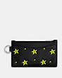 COACH®,COSMIC COACH ZIP CARD CASE WITH STAR PRINT,Glovetanned Leather,Black,Front View