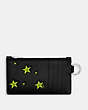 COACH®,COSMIC COACH ZIP CARD CASE WITH STAR PRINT,Glovetanned Leather,Mini,Black,Back View