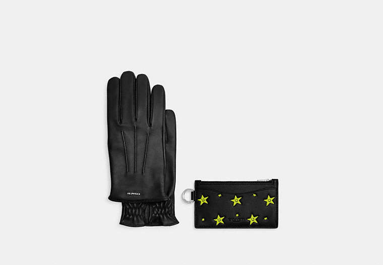 COACH®,Cosmic Coach Zip Card Case With Star Print & Leather Tech Gloves,