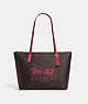 COACH®,ZIP TOP TOTE IN SIGNATURE CANVAS WITH HORSE AND SLEIGH,Coated Canvas,Large,Im/Brown/Rouge,Front View