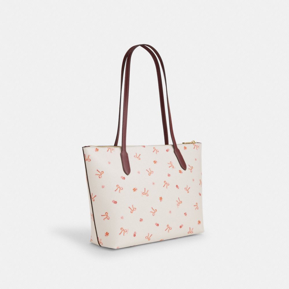 Zip Top Tote With Bow Print