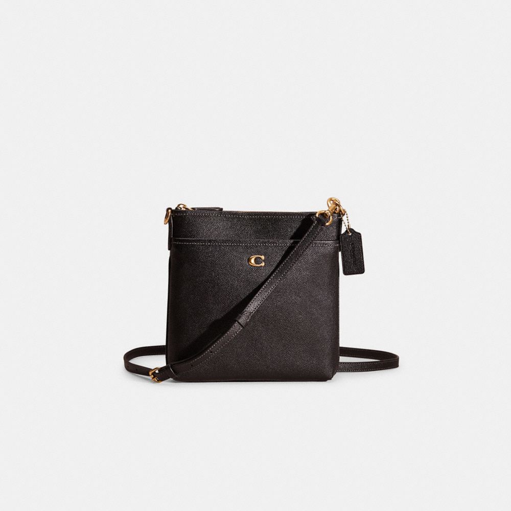 COACH®,RESTORED KITT MESSENGER CROSSBODY,Crossgrain Leather,Mini,Brass/Black,Front View