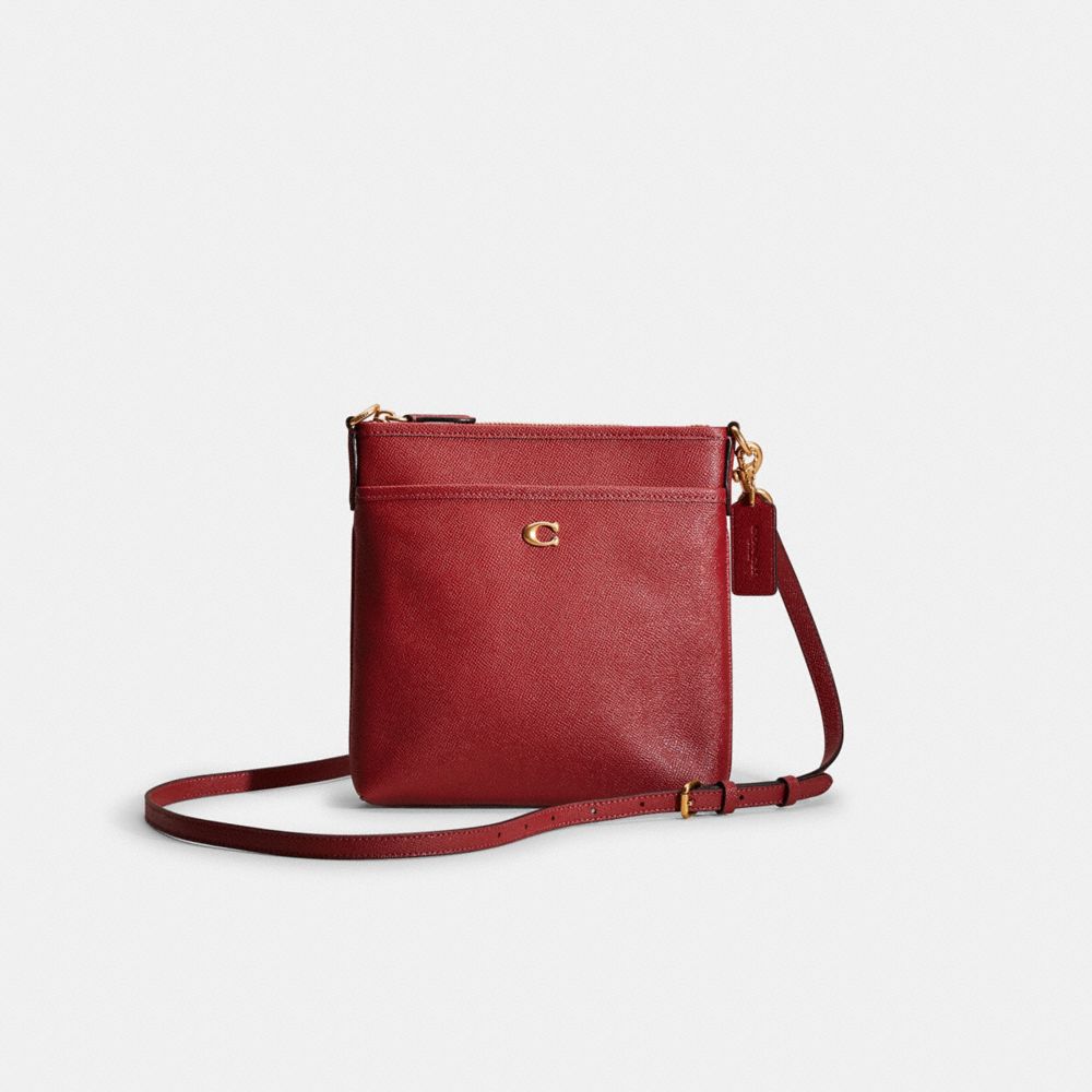 COACH®,RESTORED KITT MESSENGER CROSSBODY,Crossgrain Leather,Mini,Brass/Cherry,Front View