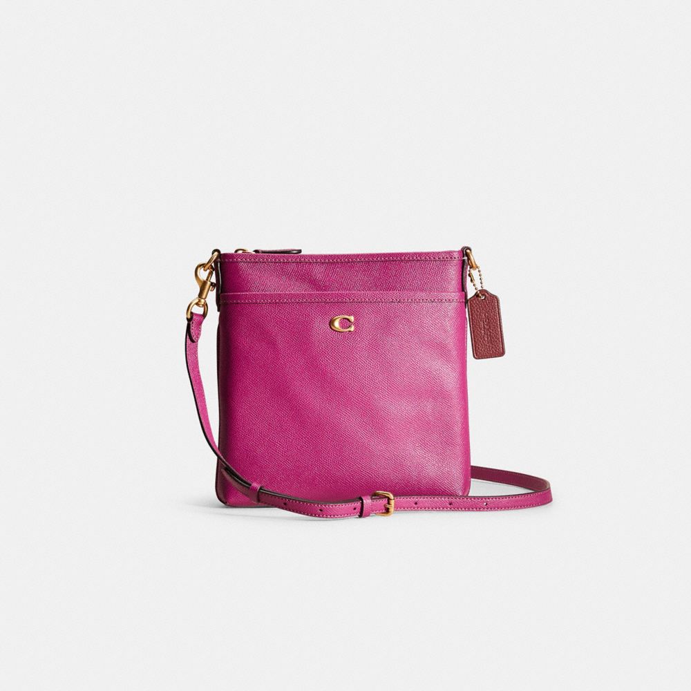 COACH®,Restored Kitt Messenger Crossbody,Leather,Crossbody,Logo,Metal,Casual,Fuchsia,Front View