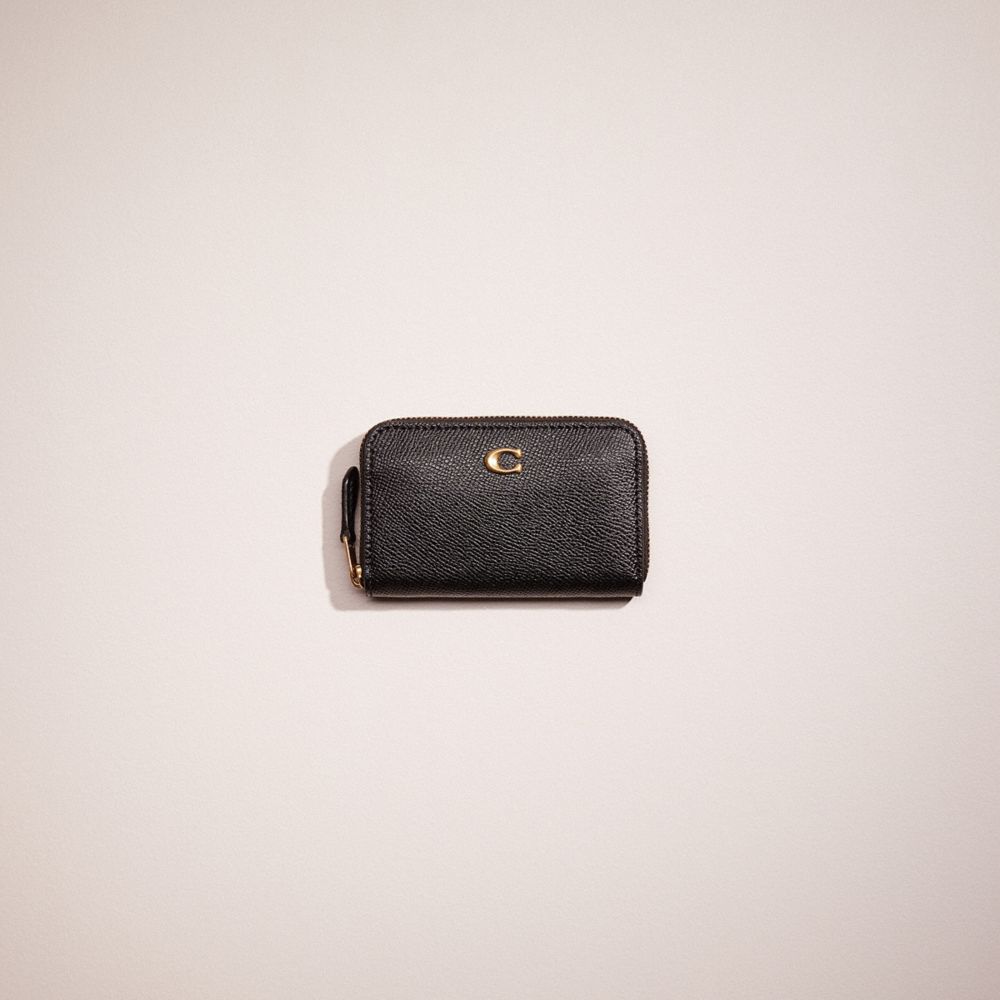 COACH®,RESTORED SMALL ZIP AROUND CARD CASE,Brass/Black,Front View