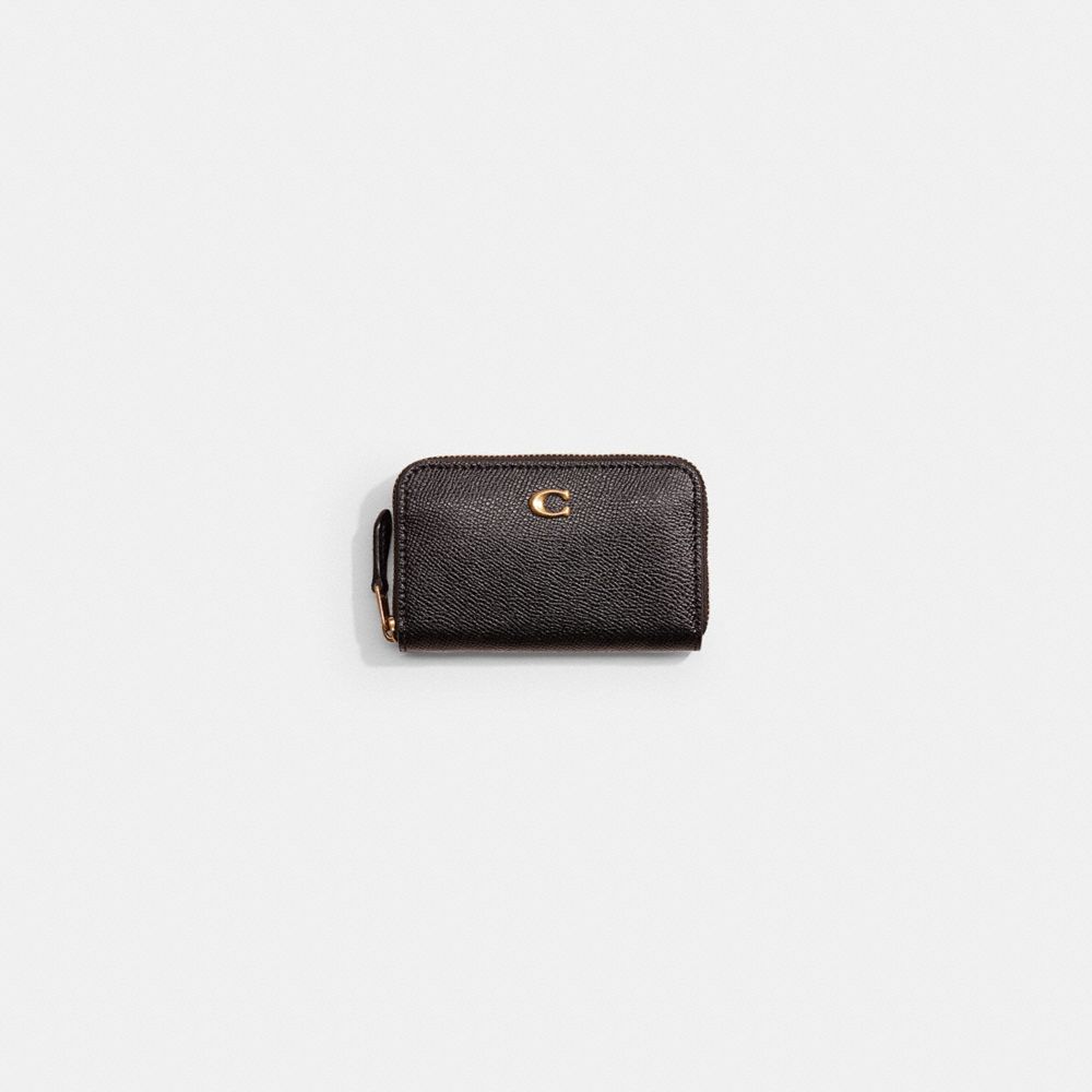 Coach Restored Small Zip Around Card Case In Brass/black