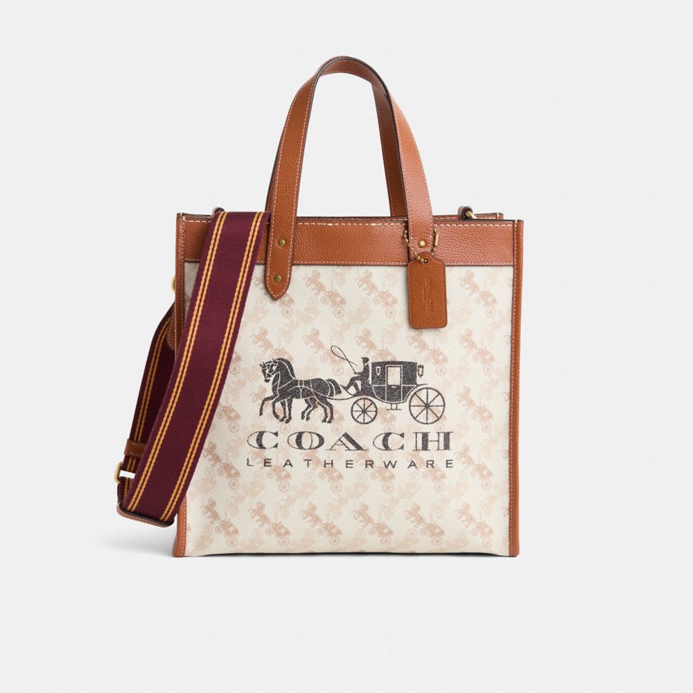 COACH®,Restored Field Tote With Horse And Carriage Print And Carriage Badge,Leather,Canvas,Tote,Piping,Color Block,Sustain...,,Front View