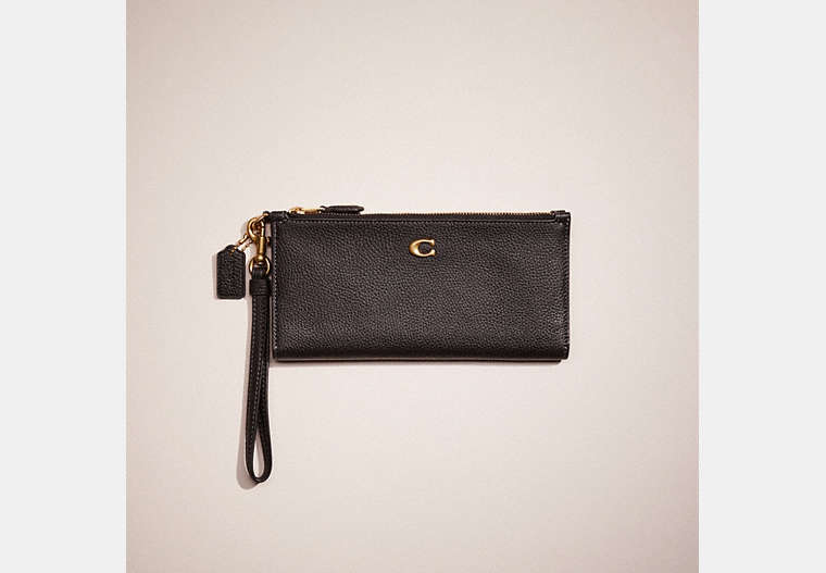COACH®,RESTORED DOUBLE ZIP WALLET,Polished Pebble Leather,Brass/Black,Front View