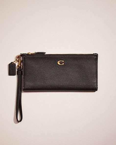 COACH®,RESTORED DOUBLE ZIP WALLET,Polished Pebble Leather,Brass/Black,Front View