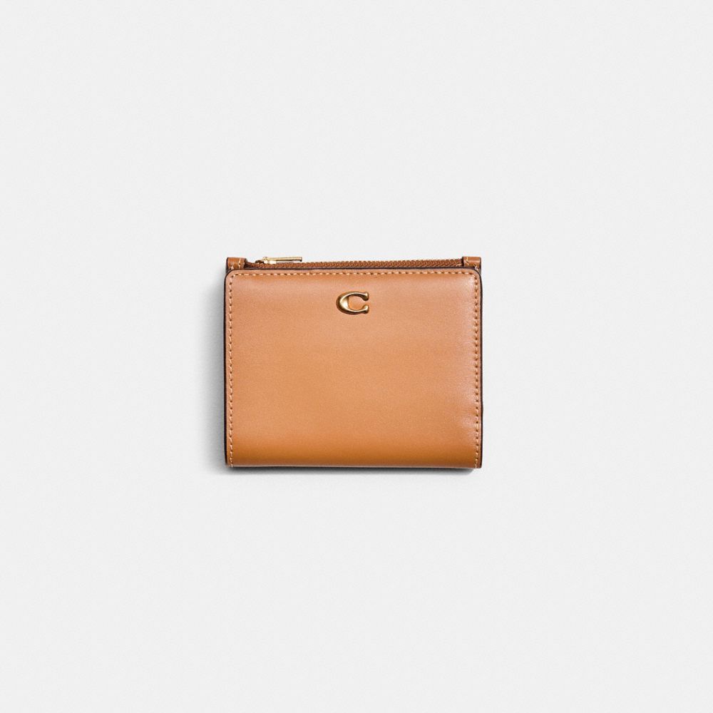 COACH®,Restored Bifold Snap Wallet,Bi Fold,Logo,Metal,Casual,Brown,Front View