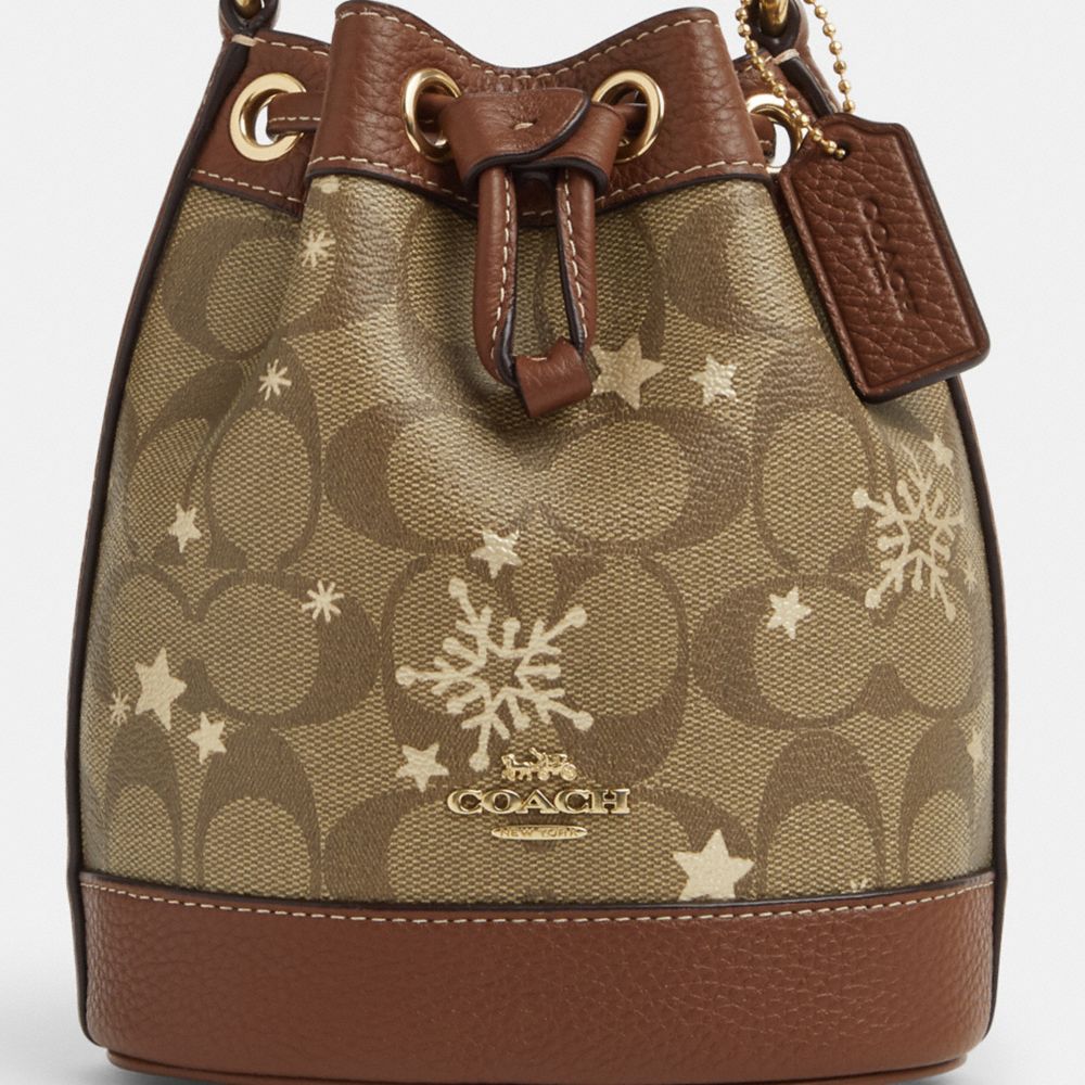 COACH®,Dempsey Drawstring Bucket Bag 15 In Signature Canvas With Star And Snowflake Print,