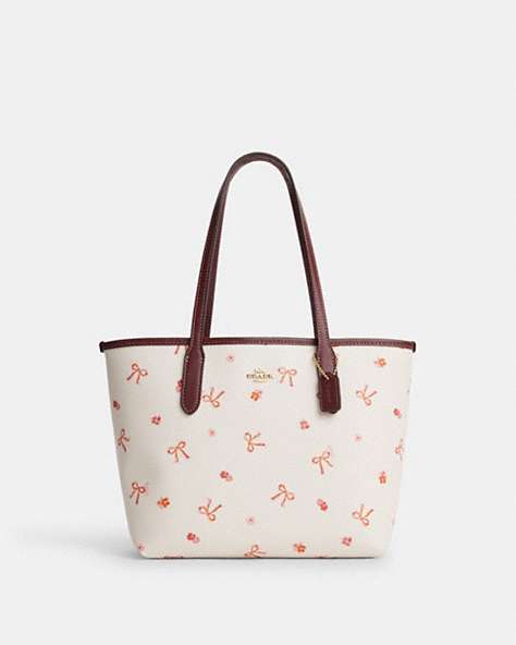 COACH®,MINI CITY TOTE WITH BOW TIE PRINT,Coated Canvas,Medium,Im/Chalk/Wine Multi,Front View