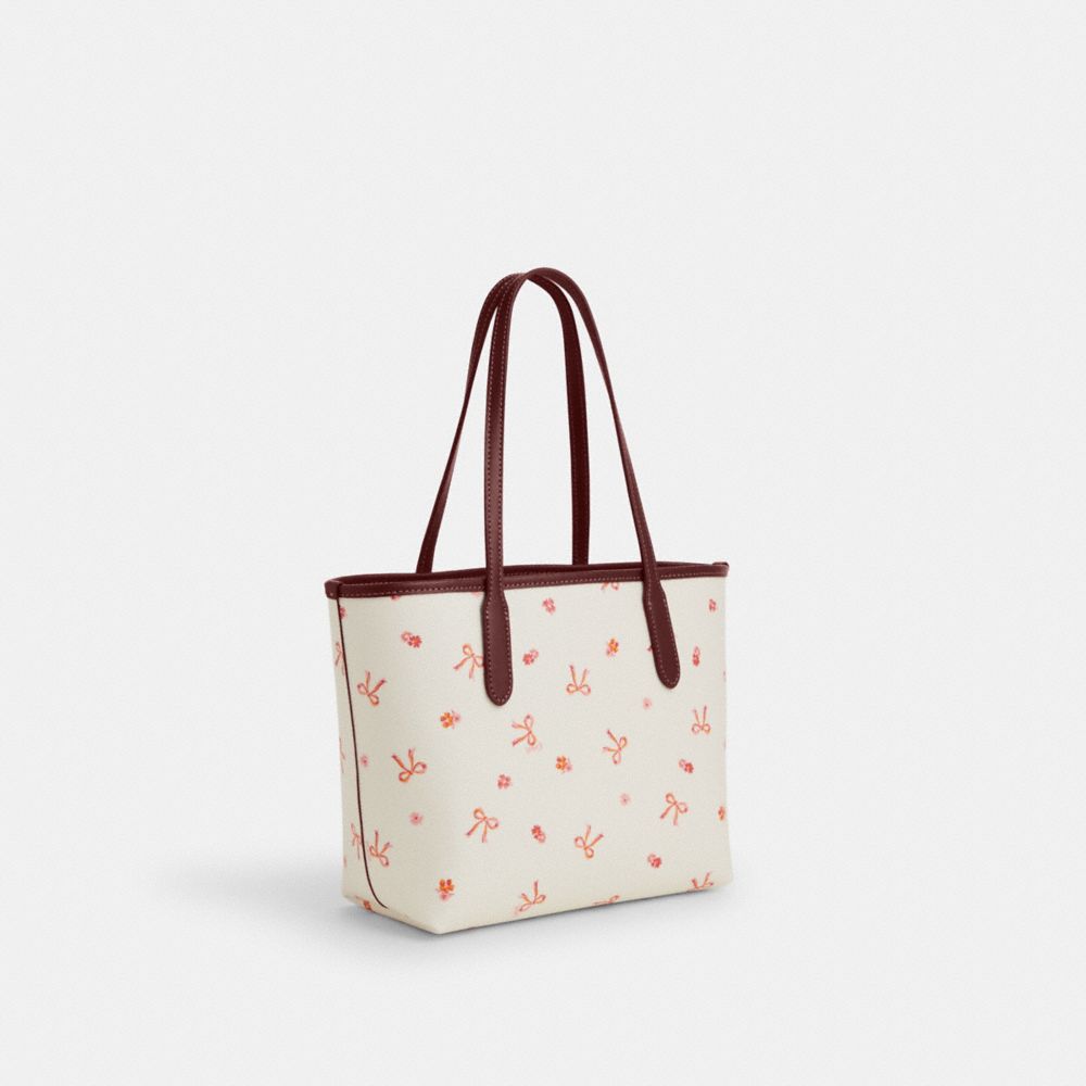 COACH®,MINI CITY TOTE WITH BOW TIE PRINT,Novelty Print,Medium,Im/Chalk/Wine Multi,Angle View