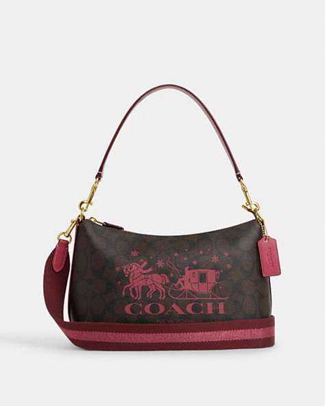 Clara Shoulder Bag In Signature Canvas With Horse And Sleigh