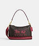 COACH®,CLARA SHOULDER BAG IN SIGNATURE CANVAS WITH HORSE AND SLEIGH,Coated Canvas,Medium,Im/Brown/Rouge,Front View