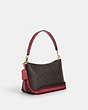COACH®,CLARA SHOULDER BAG IN SIGNATURE CANVAS WITH HORSE AND SLEIGH,Coated Canvas,Medium,Im/Brown/Rouge,Angle View
