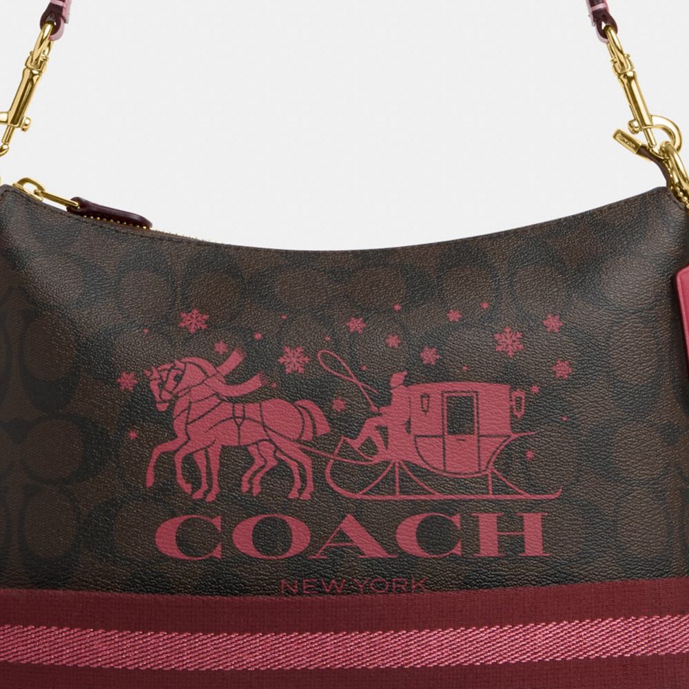 COACH®,Clara Shoulder Bag In Signature Canvas With Horse And Sleigh,