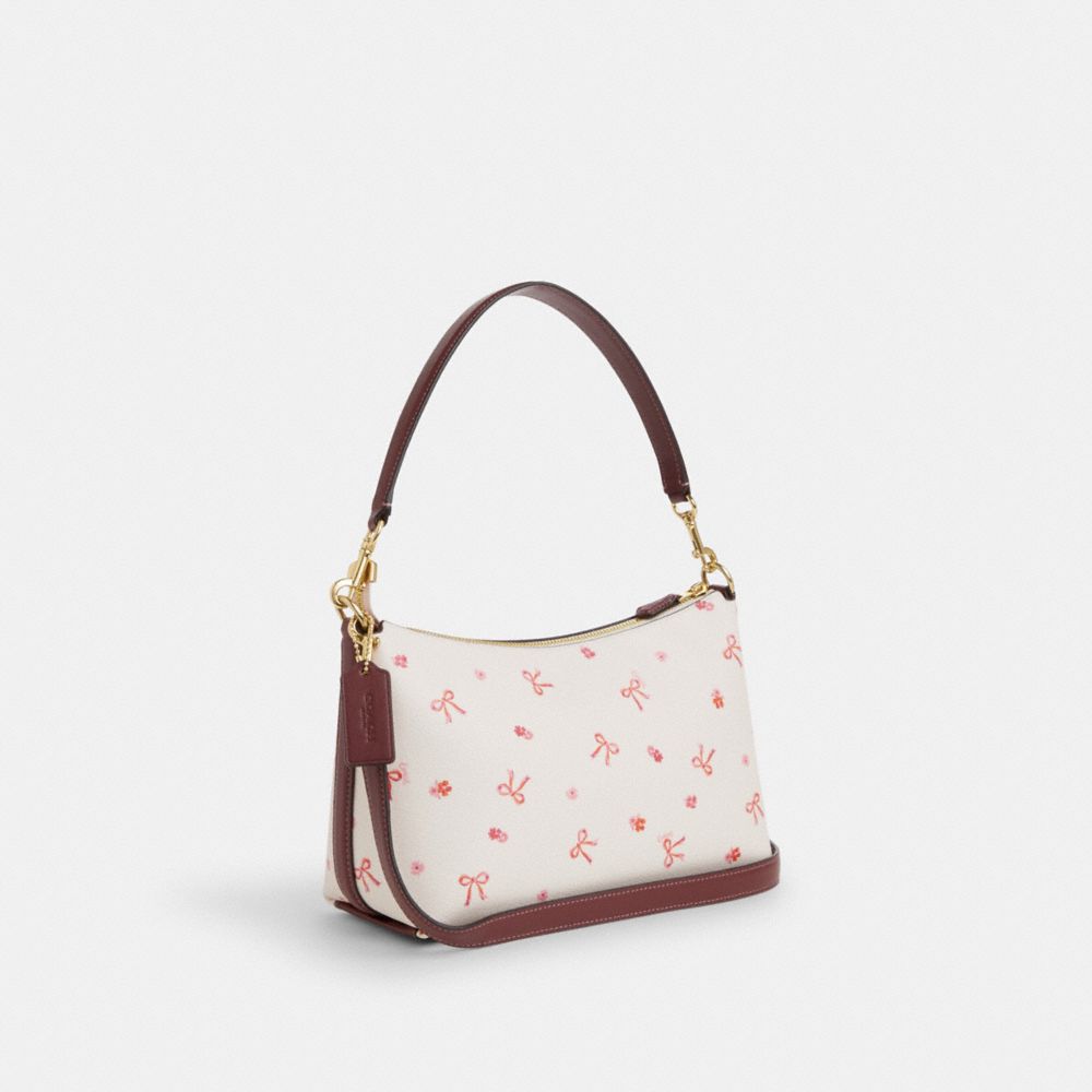 COACH®,CLARA SHOULDER BAG WITH BOW PRINT,Novelty Print,Medium,Im/Chalk/Wine Multi,Angle View