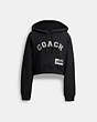 COACH®,EMBELLISHED VARSITY CROPPED HOODIE,Cotton/Polyester,Black,Front View