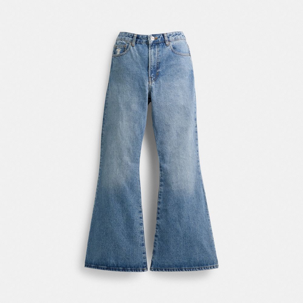 COACH®,DENIM BOOT CUT JEANS,Blue,Front View