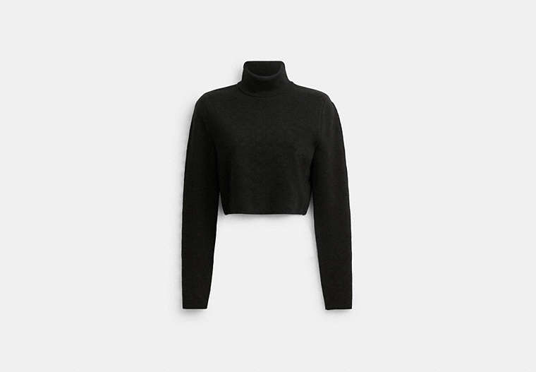 COACH®,SIGNATURE KNIT CROPPED TURTLENECK,Wool/Silk,Black,Front View