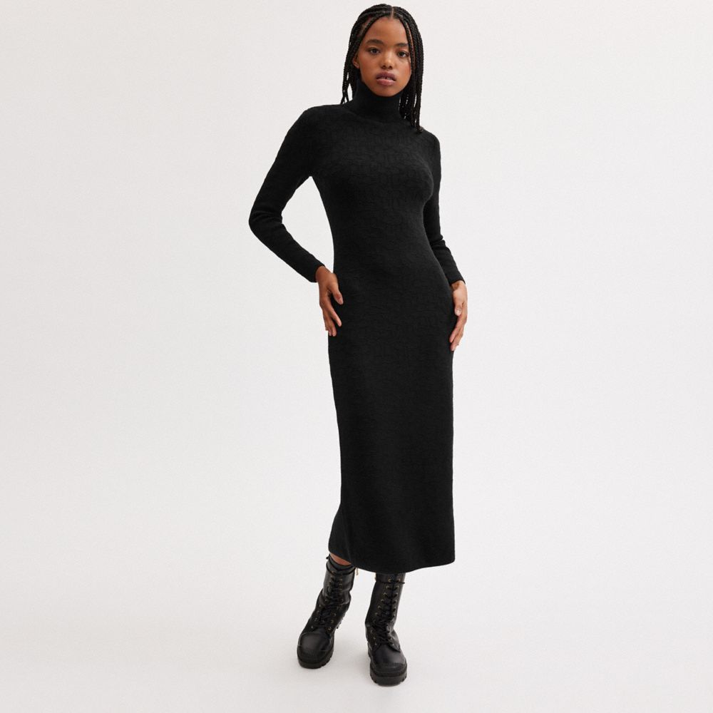 Sheerah Black Turtleneck Midi Sweater Dress