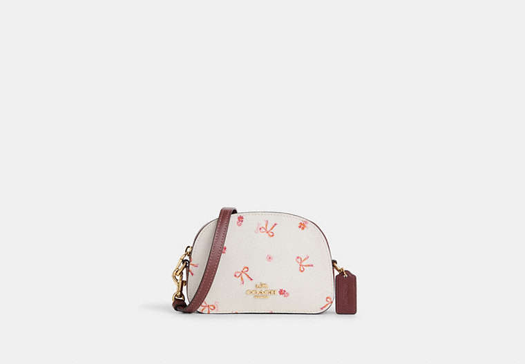 COACH®,MINI SERENA SATCHEL WITH BOW PRINT,Coated Canvas,Mini,Im/Chalk/Wine Multi,Front View image number 0