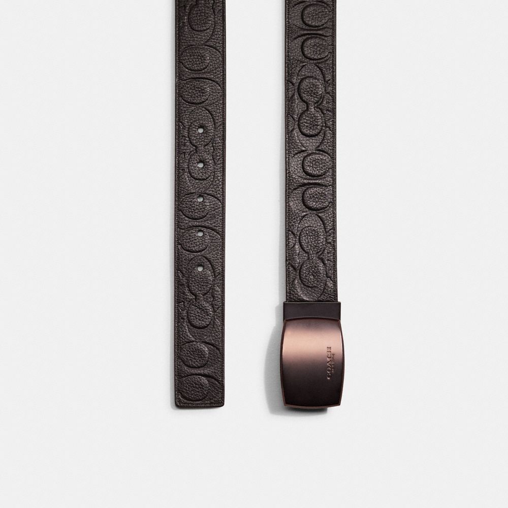 COACH®,Restored Plaque Buckle Cut To Size Reversible Belt, 38 Mm,Standard,Reversible,Black Metal,Casual,Black,Closer View