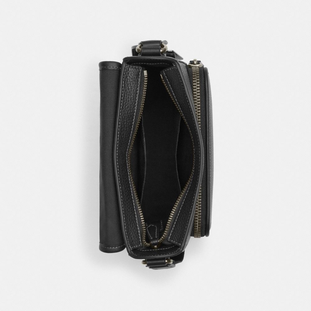 COACH®,SULLIVAN FLAP CROSSBODY BAG,Pebbled Leather,Medium,Gunmetal/Black,Inside View,Top View