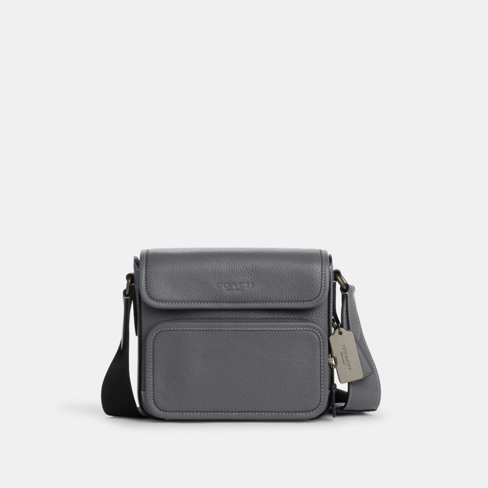 COACH®,SULLIVAN FLAP CROSSBODY BAG,Pebbled Leather,Medium,Gunmetal/Industrial Grey,Front View