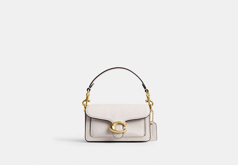 COACH®,TABBY 12,Polished Pebble Leather,Mini,Brass/Chalk,Front View