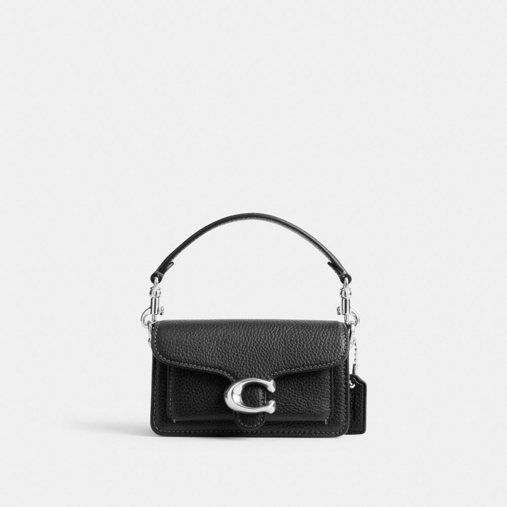 COACH®,TABBY 12,Cuir maroquiné raffiné,Argent/Noir,Front View