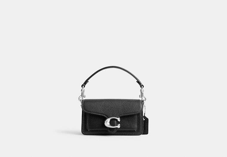 COACH®,TABBY 12,Polished Pebble Leather,Mini,Silver/Black,Front View