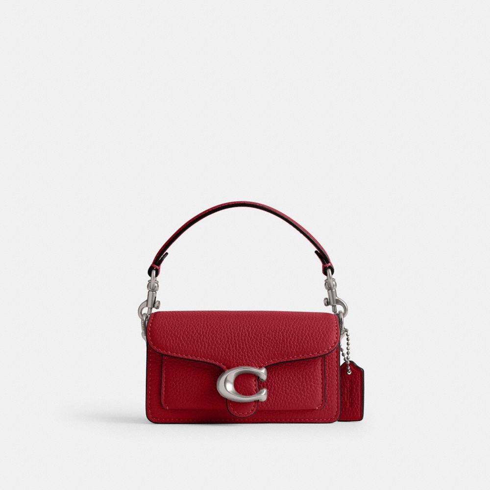 COACH®,Tabby Bag 12,Leather,Crossbody,Metal,Logo,Gusset,Gold Metal,Day Party,Maroon,Front View