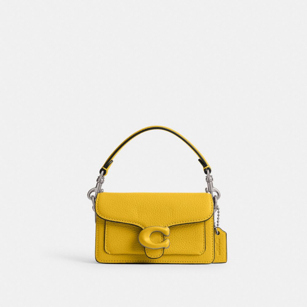 COACH®,TABBY BAG 12,Polished Pebble Leather,Mini,Silver/Canary,Front View