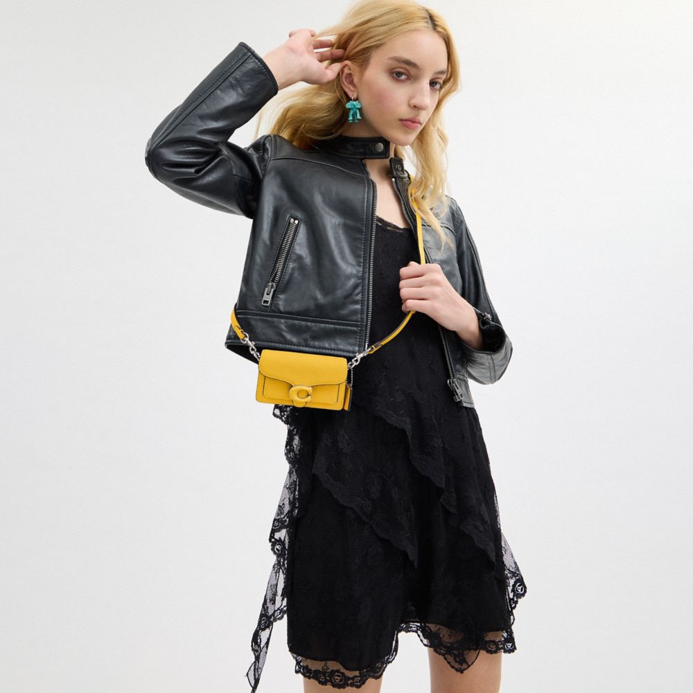 COACH®,Tabby Bag 12,Leather,Calfskin Leather,Crossbody,Metal,Logo,Gusset,Day Party,Mustard