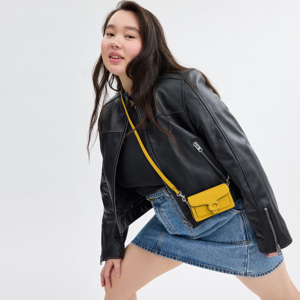 COACH®,Tabby Bag 12,Leather,Calfskin Leather,Crossbody,Metal,Logo,Gusset,Day Party,Mustard