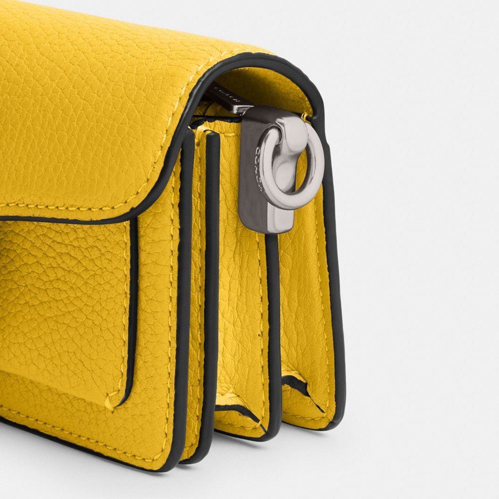 COACH®,Tabby Bag 12,Leather,Calfskin Leather,Crossbody,Metal,Logo,Gusset,Day Party,Mustard,Closer View