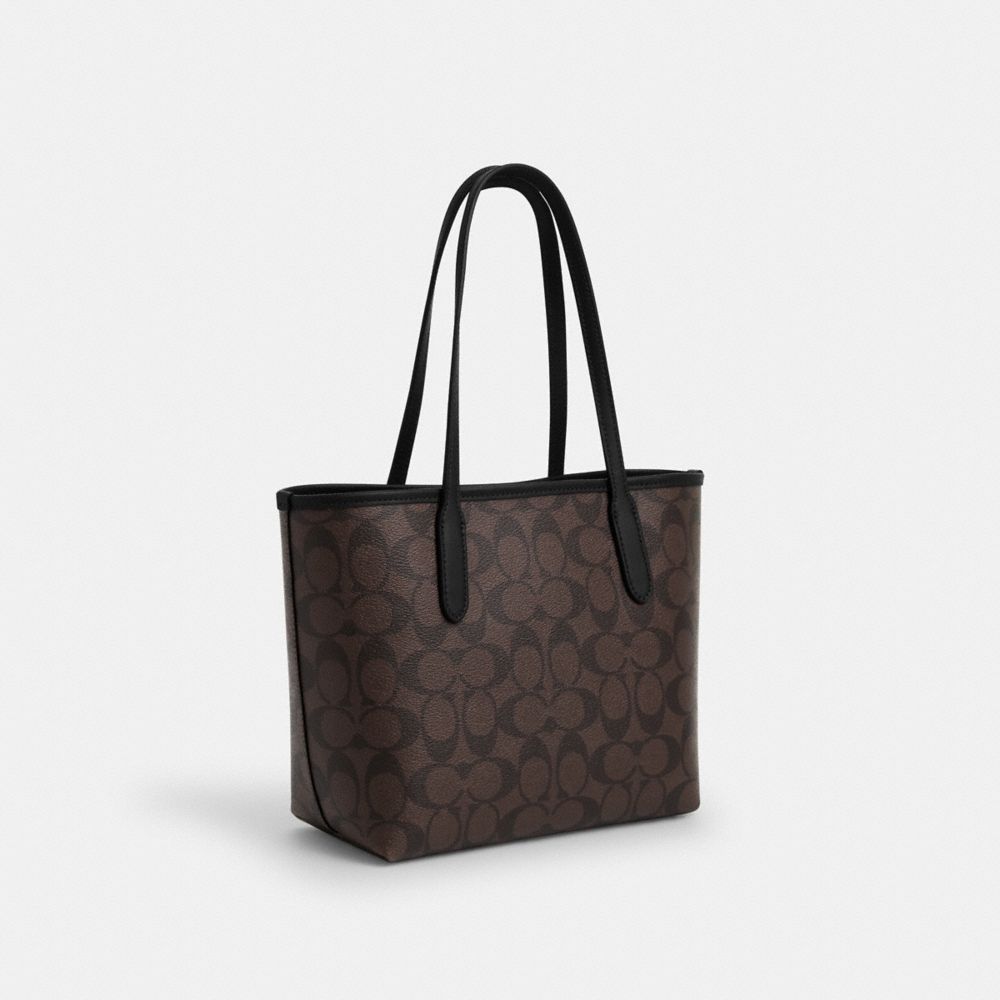 COACH®,MINI CITY TOTE IN SIGNATURE CANVAS,Signature Canvas,Medium,Gold/Brown Black,Angle View