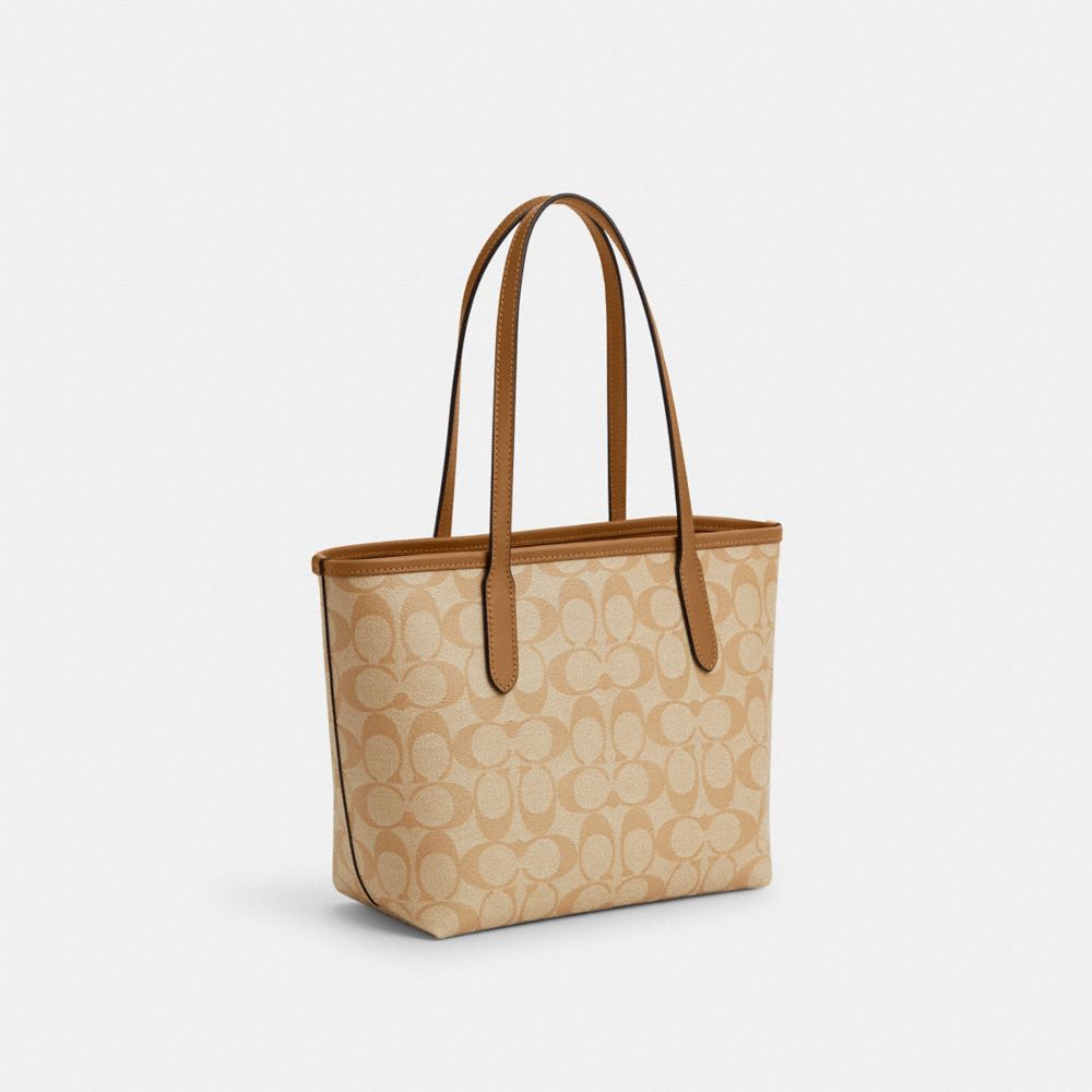 COACH®,MINI CITY TOTE IN SIGNATURE CANVAS,Signature Canvas,Medium,Gold/Lt Khaki/Lt Saddle,Angle View