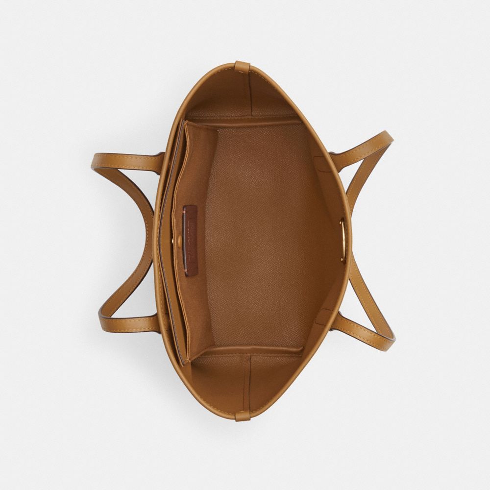 COACH®,Small City Tote In Signature Canvas,Canvas,Leather,Tote,PVC,Piping,Logo,Gold Metal,Casual,Beige,Inside View,Top View