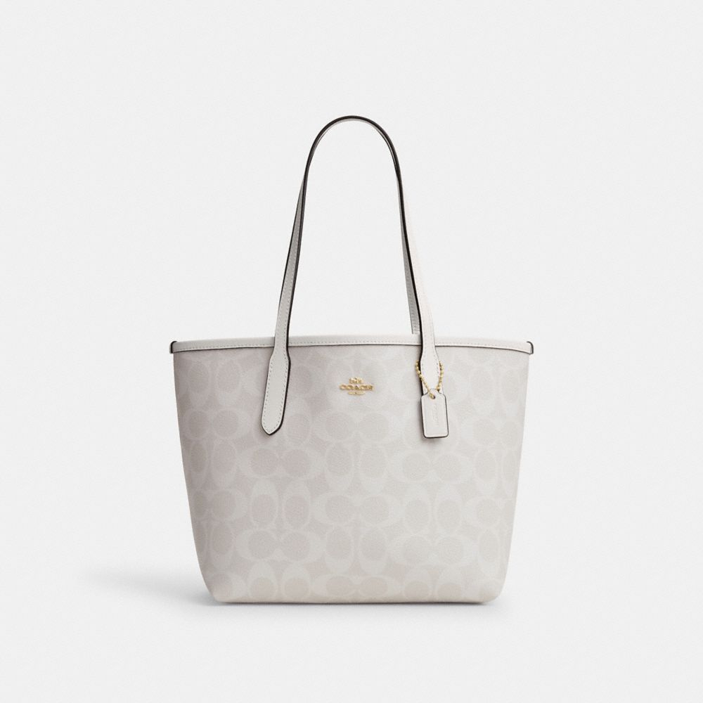 COACH®,MINI CITY TOTE IN SIGNATURE CANVAS,Signature Canvas,Medium,Gold/Chalk/Glacierwhite,Front View