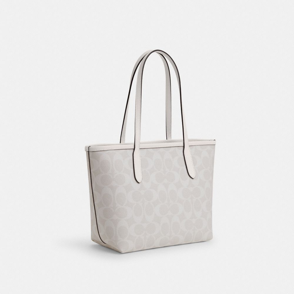 COACH®,MINI CITY TOTE IN SIGNATURE CANVAS,Signature Canvas,Medium,Gold/Chalk/Glacierwhite,Angle View