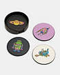 COACH®,COSMIC COACH COASTER SET,Glovetanned Leather,Multi,Front View