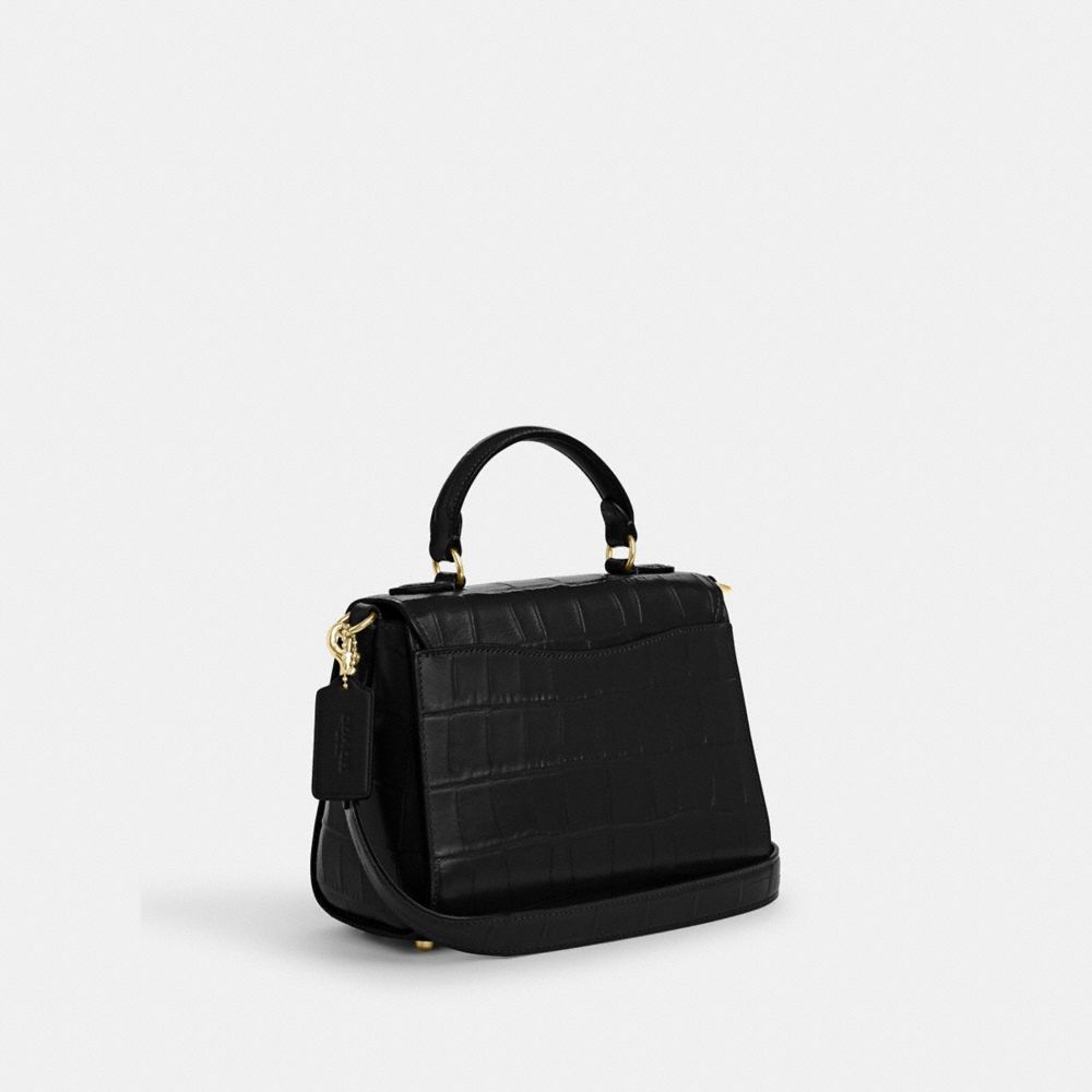 COACH®,MORGAN TOP HANDLE SATCHEL BAG,Novelty Leather,Medium,Gold/Black,Angle View