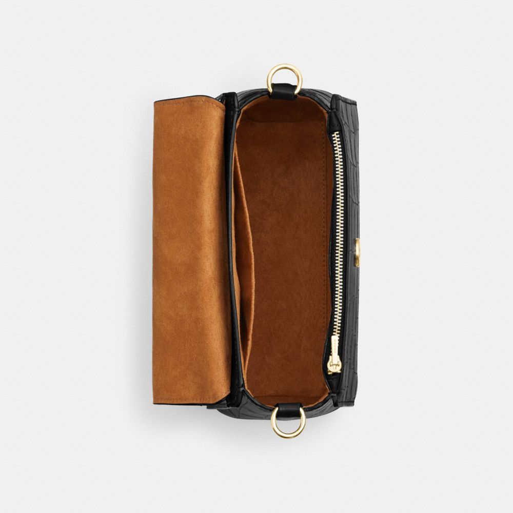 COACH®,MORGAN TOP HANDLE SATCHEL BAG,Novelty Leather,Medium,Gold/Black,Inside View,Top View