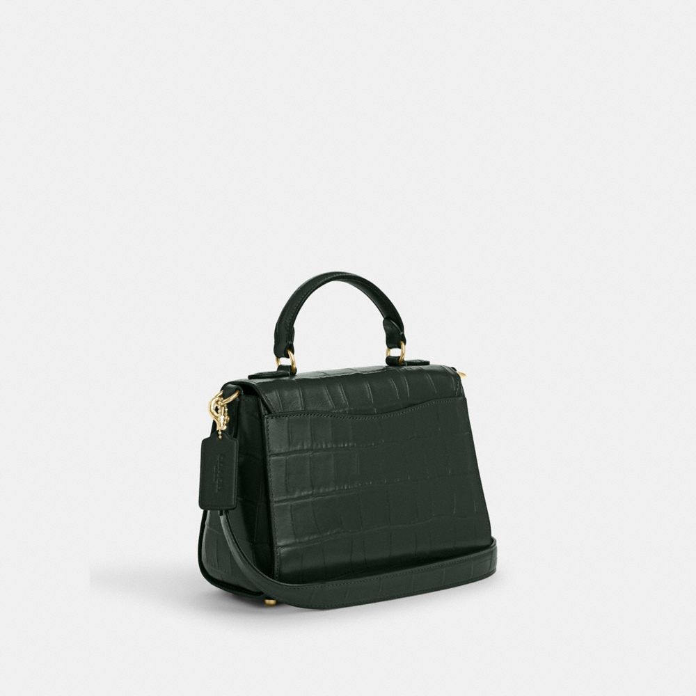 COACH®,MORGAN TOP HANDLE SATCHEL BAG,Novelty Leather,Medium,Gold/Amazon Green,Angle View